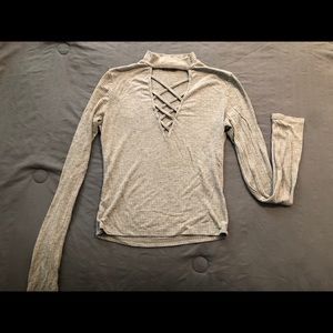 Gray Long Sleeve Choker Crop Top